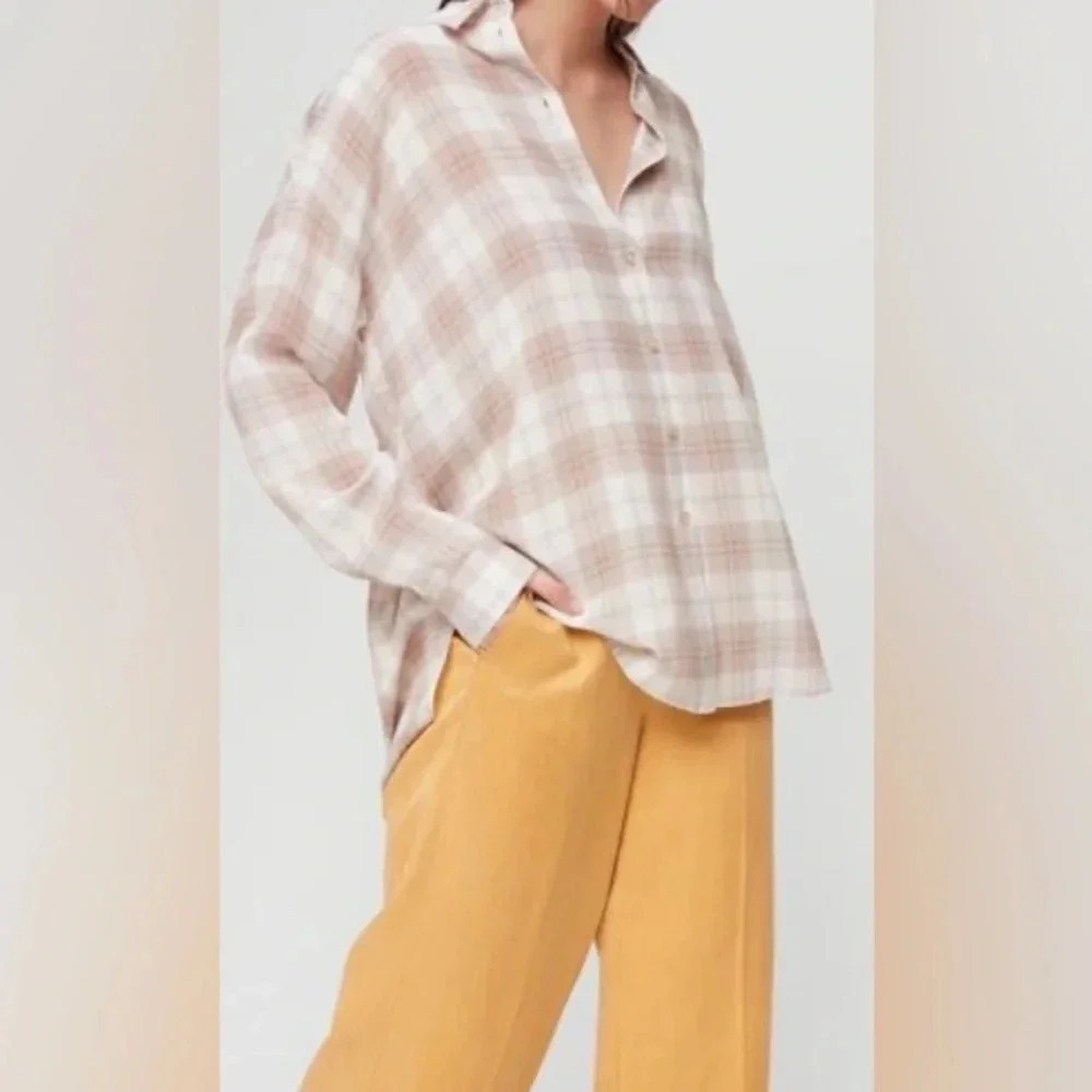 Wilfred Aritzia Alma 100% Silk Plaid Oversized Button-Up Blouse Medium